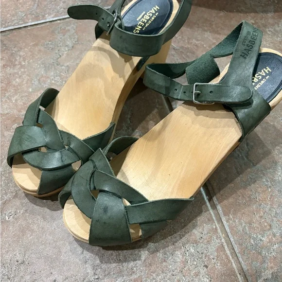 Swedish Hasbeens Green Leather Sandals - Picture 3 of 6